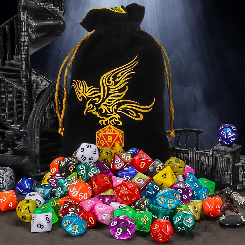Polyhedral Dice Set 105 Pieces 15 Sets of 7 – D4 D6 D8 D10 D12 D20 in 15 Vibrant Colors with Large Drawstring Bag