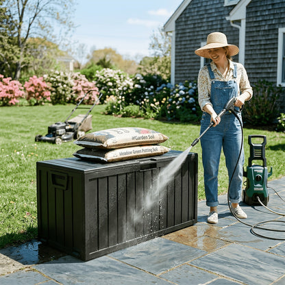 Deck Box Outdoor, Lockable Pool Patio Garden Tool Storage for Garden, Patio and Yard Use, with the Listed Configuration