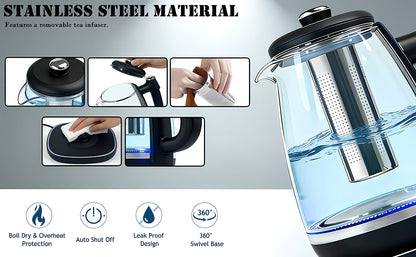 Electric Kettle 1150W Fast Heating, Removable Stainless Steel Filter, Overheat Protection & Easy to Clean