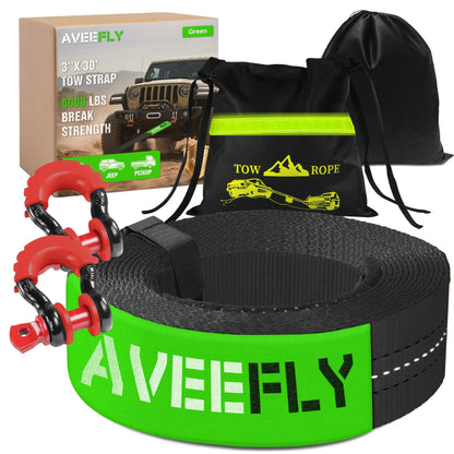 Recovery Tow Strap 4-in-1 Kit 4000-6000 LBS – Off-Road Emergency Strap with D-Ring Shackles, Safety Flag & Storage Bag for Truck, Jeep, ATV
