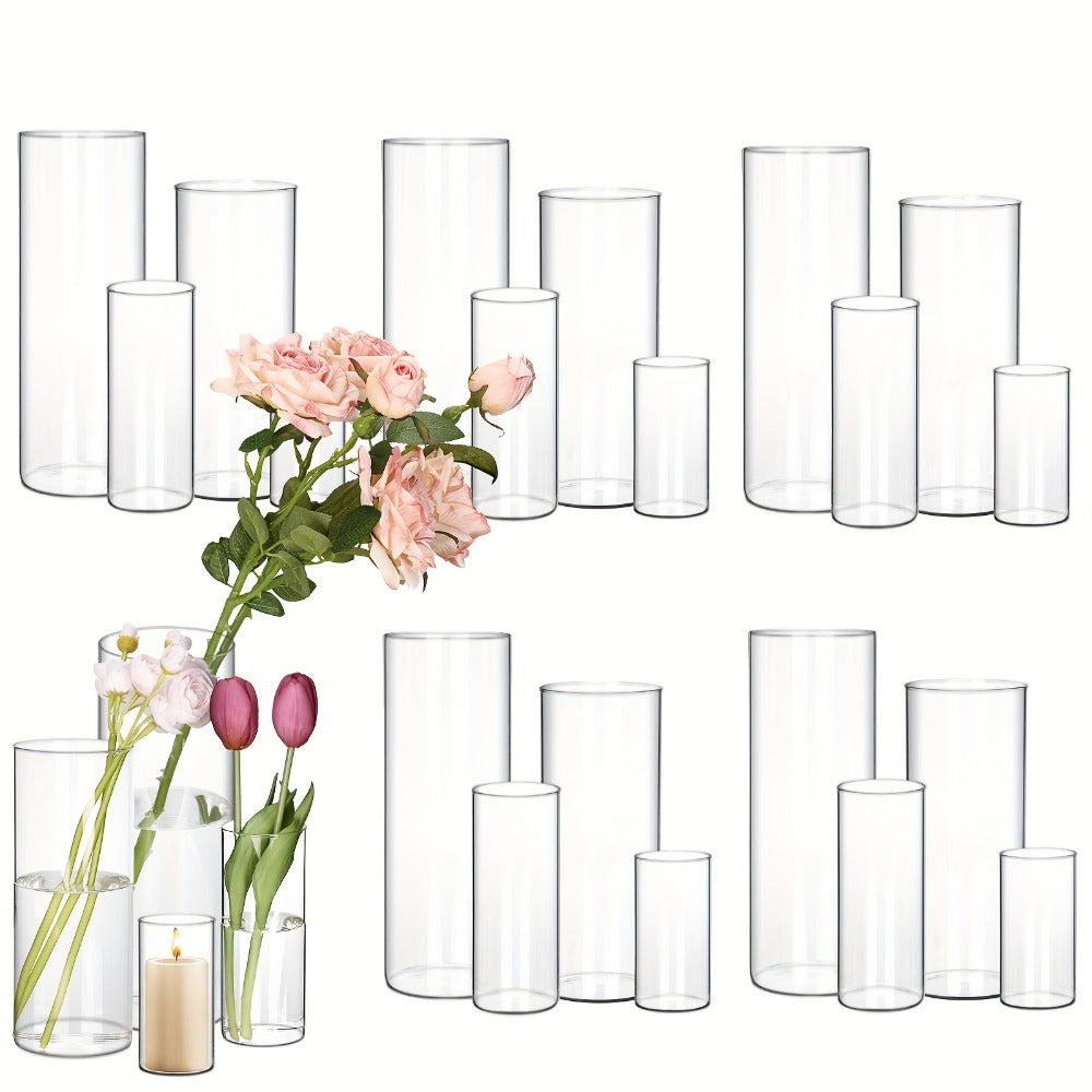 Clear Glass Cylinder Vases Bulk Set 12 24 48pcs 4 6 8 10 Inch Tall Flower Vase Hurricane Floating Candle Holder for Wedding Centerpieces