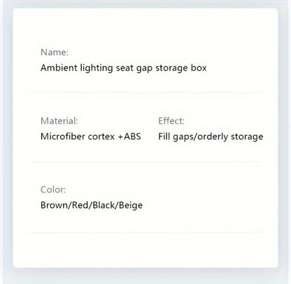 Black Lighted Seat-Gap Car Organizer with Phone Slot, USB Ports and Driver, Passenger or Pair Options