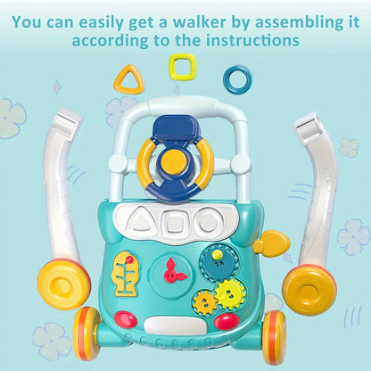 Musical Baby Walker Toy with Anti-Rollover Safety, Multi-Function Sit-to-Stand Activity Center for Early Walking Development