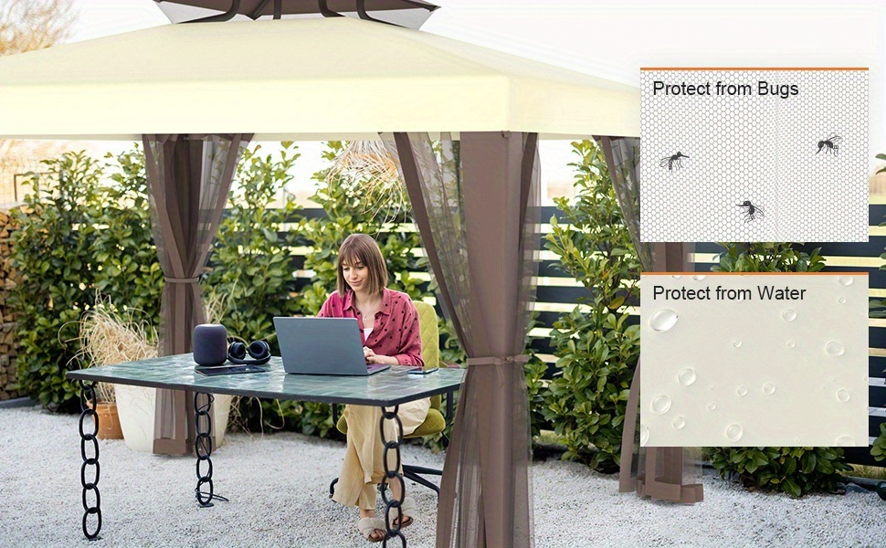 Gazebo Tent 10x10 FT Mosquito Netting Quick Setup Outdoor Canopy for Garden, Yard and Pest Management