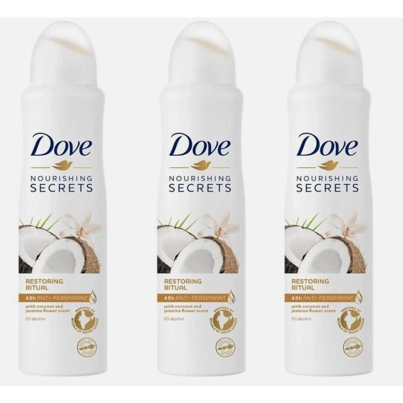 Dove Antiperspirant Deodorant Spray 3-Pack Coconut Jasmine Restoring Ritual 150ml Each for Entryways, Bedrooms and Living Spaces