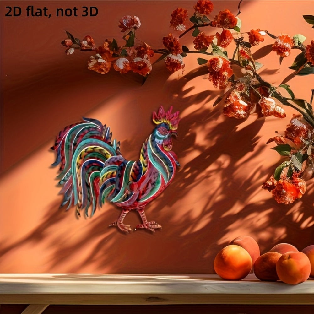 Metal Chicken Decoration 2D Flat Iron Art Farmhouse Decor | Rustic Country-Style Floor Standing Statue for Garden Backyard Courtyard Kitchen