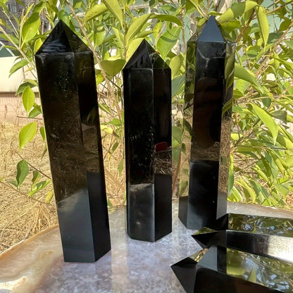 Black Obsidian Crystal Tower Natural Hexagonal Pillar Obelisk Generator for Home Decor Meditation Healing Crystal Feng Shui Office Holiday