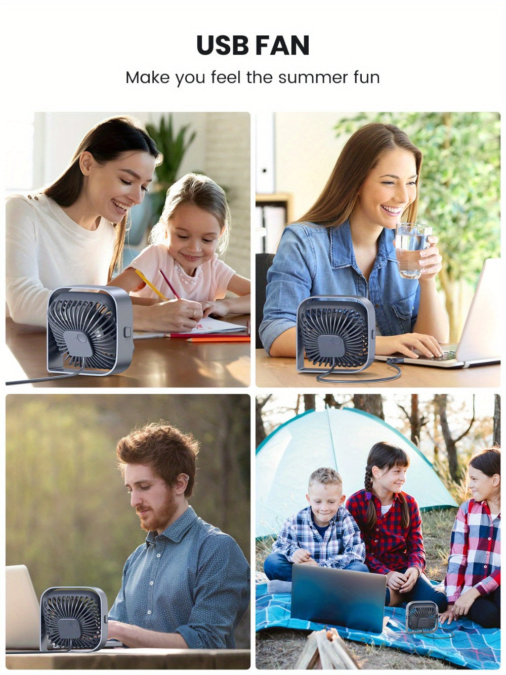 USB Desk Fan Portable, Small Personal Fan 3 Speed Settings 360° Rotation Silent Operation, for Home, Office and Desktop Air Circulation