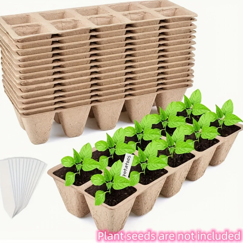 Peat Pots Seed Starter 100pcs Square Biodegradable Paper | Germination Trays with Peat Substrate for Herbs Cacti Flowers | Indoor Outdoor