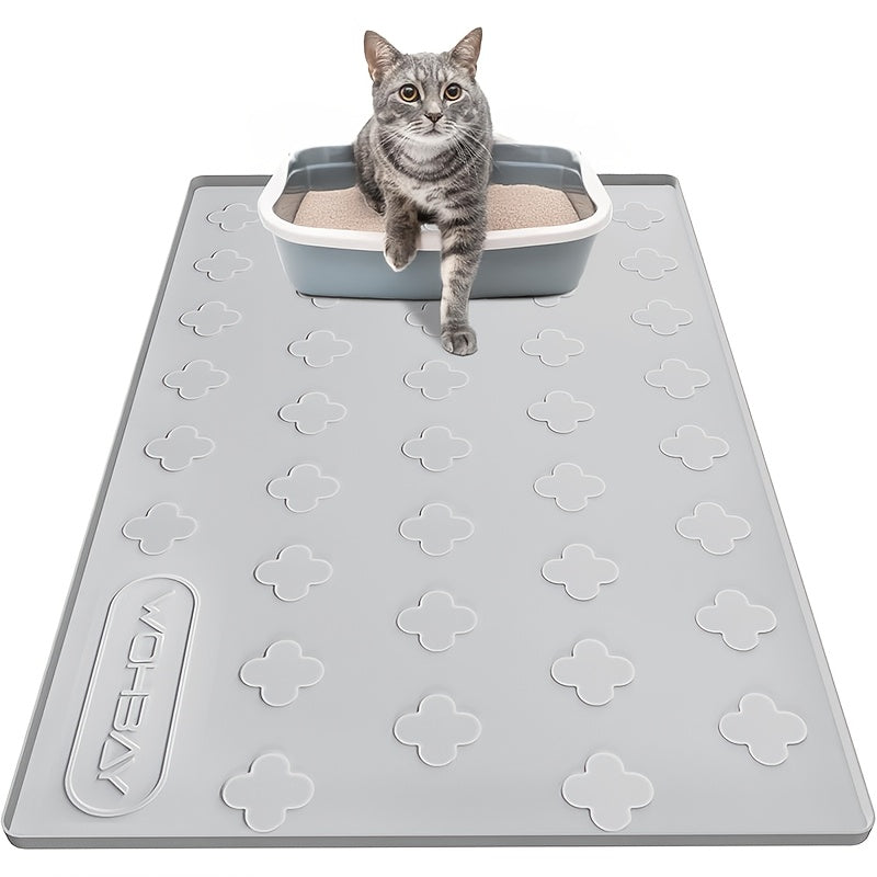 Cat Litter Mat XXL Silicone 34x22 Inch – 3-in-1 Waterproof Non-Slip Litter Trapping Mat with Raised Edges Easy Clean Foldable Pet Feeding