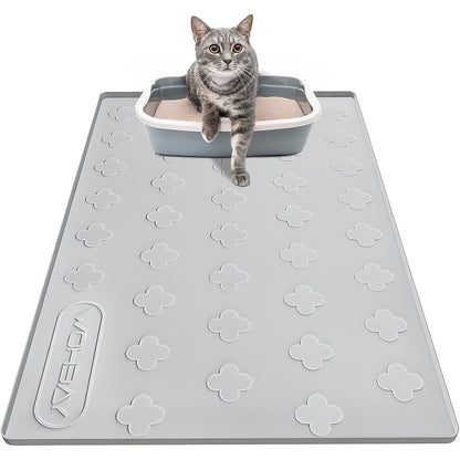 Cat Litter Mat XXL Silicone 34x22 Inch – 3-in-1 Waterproof Non-Slip Litter Trapping Mat with Raised Edges Easy Clean Foldable Pet Feeding