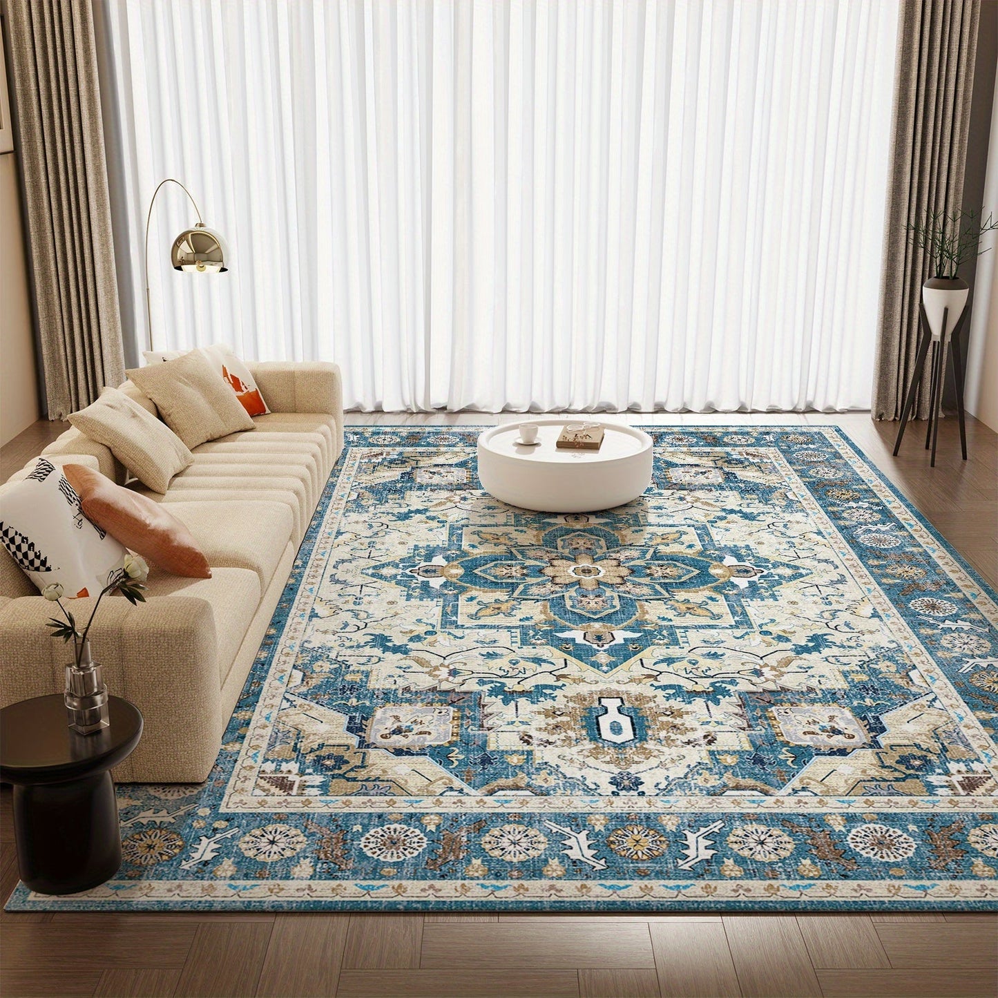 Area Rug Retro Tie-Dye Print in Orange, Grey or Light Green with Three Machine-Washable Sizes