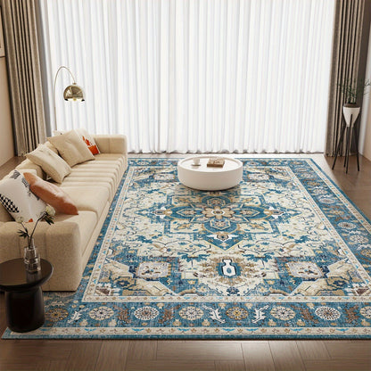 Area Rug Retro Tie-Dye Print in Orange, Grey or Light Green with Three Machine-Washable Sizes