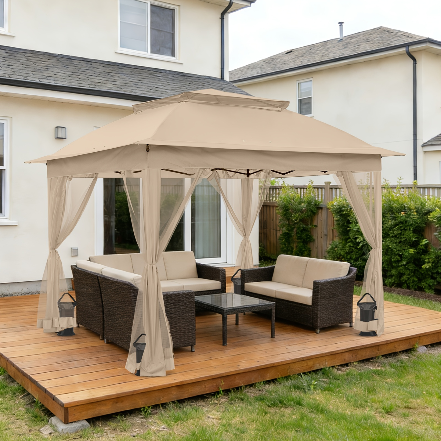 Instant Gazebo Tent 11x11 FT Mosquito Netting No Assembly Required for Garden, Yard and Pest Management