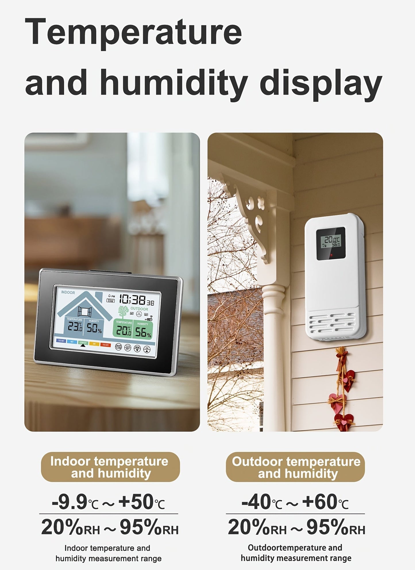 Indoor Outdoor Thermometer | Wireless Hygrometer Home Patio Greenhouse