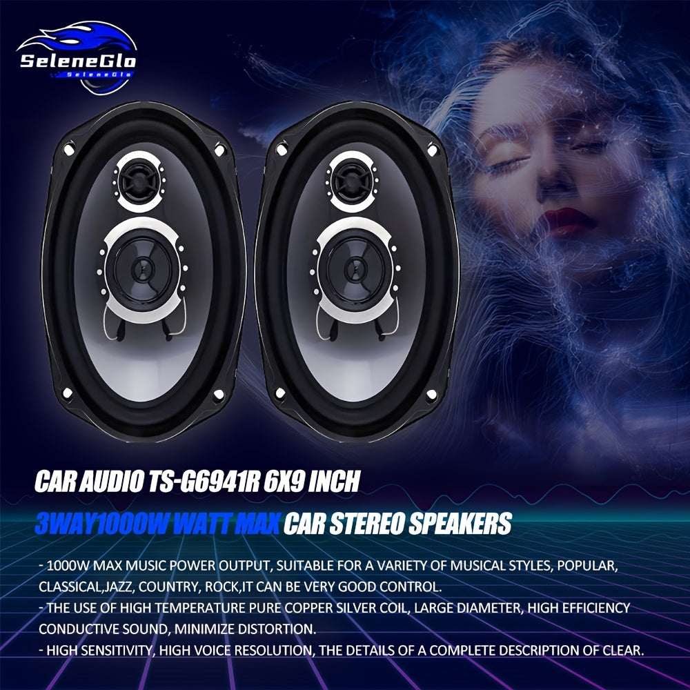 6x9 Inch Coaxial Car Speakers 1000W Max – 2-Way HiFi Full Range Stereo with Soundproof Enclosures, Bass Boost, Pure Copper Coil