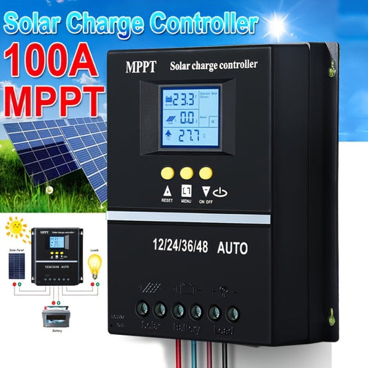 100A MPPT Solar Charge Controller with LCD Display Auto Tracking for 12V 24V 36V 48V Systems Lead-Acid Lithium LiFePO4 Batteries Off-Grid