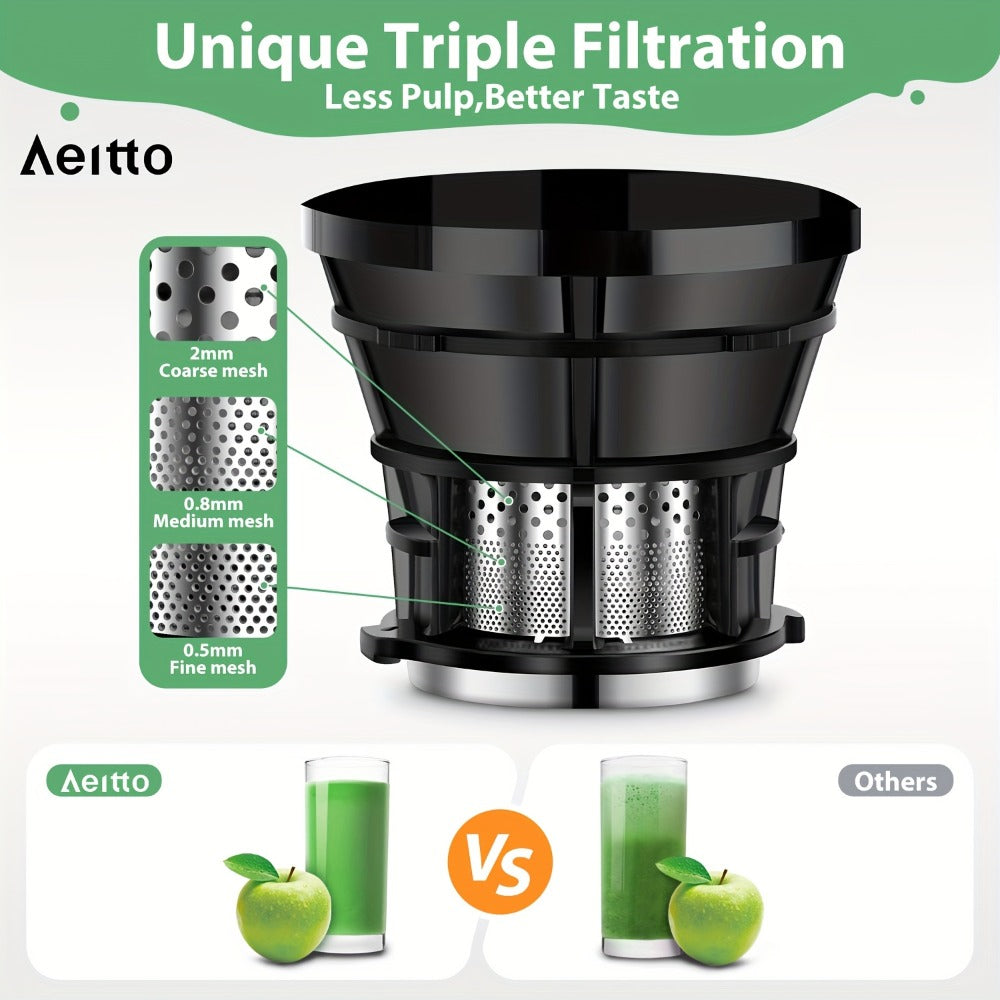 Cold Press Slow Juicer Machine with 5.3-Inch Large Feed Chute - High Juice Yield, Safety Lock, One-Click Cleaning