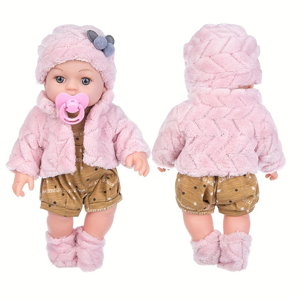 Mini Reborn Baby Doll 12 Inch Pink Plush Outfit Set – 30cm Realistic Newborn Girl Doll with Hat, Socks & Pacifier