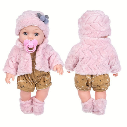 Mini Reborn Baby Doll 12 Inch Pink Plush Outfit Set – 30cm Realistic Newborn Girl Doll with Hat, Socks & Pacifier