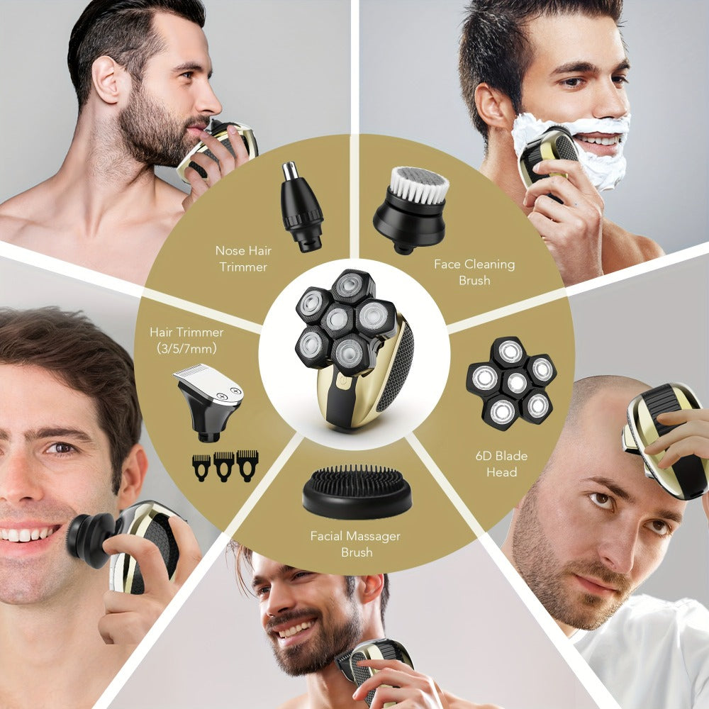 Electric Head Shaver for Bald Men 7D 7 Floating Heads – All-in-One Grooming Kit with Nose Hair Trimmer & Facial Cleaning Brush