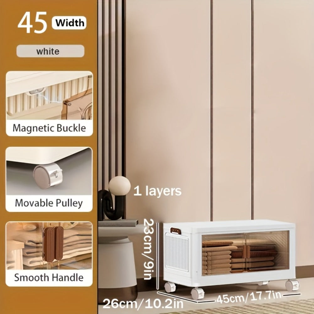 Storage Cabinet Collapsible Modular Locker with Magnetic Doors, Wheels and One to Five Layers