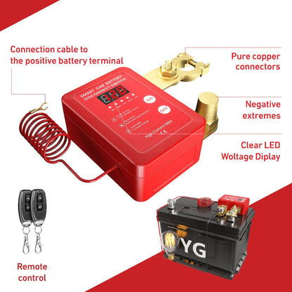 Wireless Battery Kill Switch – 12V/24V 240A Remote Control Cutoff with LED Voltage Indicator, Auto Shutdown
