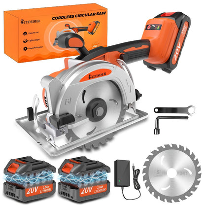 Brushless Circular Saw 5-Inch Kit 6900RPM with Battery & Charger, 45° Bevel Cut, Up to 6 Saw Blades