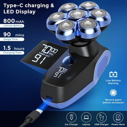 7D Head Shaver Bald Men 5-in-1 Waterproof Wet Dry Electric Razor – Type-C Rechargeable 6500-7500RPM Rotary Grooming Kit with Nose Hair