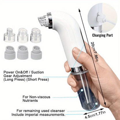 Pore Vacuum Blackhead Remover 6 Accessories 3-Speed Adjustable Suction USB Rechargeable for Bath Time, Home Spa and Personal Care
