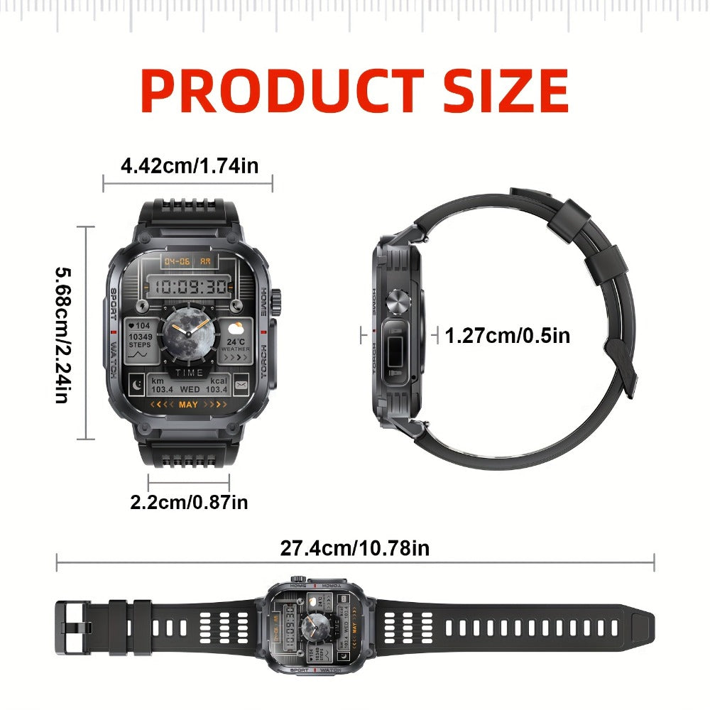 Smartwatch for Men 2.02 Inch with LED Flashlight, Wireless Calling and Activity Tracking for Outdoor Use