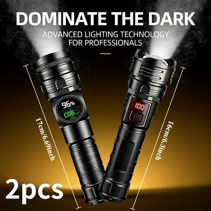 High Lumen Tactical Flashlight 2-Pack – COB Side Light, USB Fast Charging, Zoomable, Multiple Modes for Camping, Cycling, Fishing