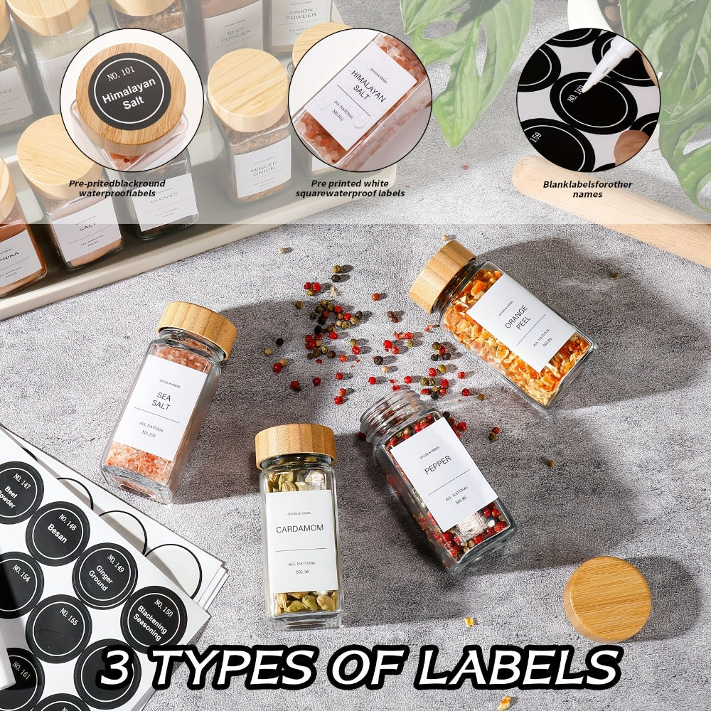 Glass Spice Jars with Labels and Lids 4oz, Empty Spice Bottles with Foldable Funnel for Kitchen Organization