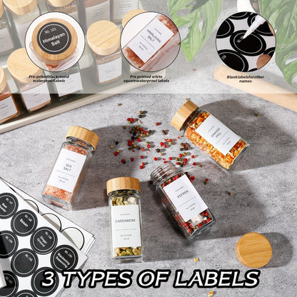 Glass Spice Jars with Labels and Lids 4oz, Empty Spice Bottles with Foldable Funnel for Kitchen Organization