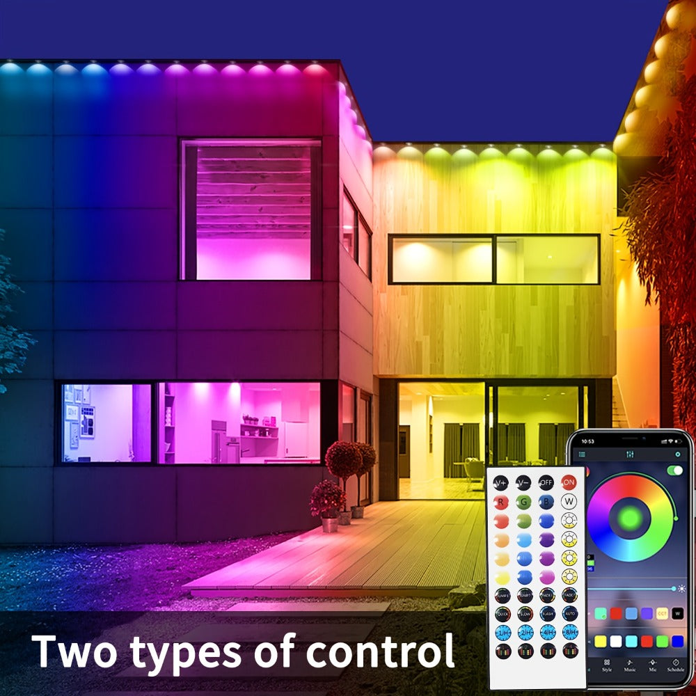 RGB Eave String Light Kit from 50ft to 400ft with Plug-In Adapter, App and Handheld Remote