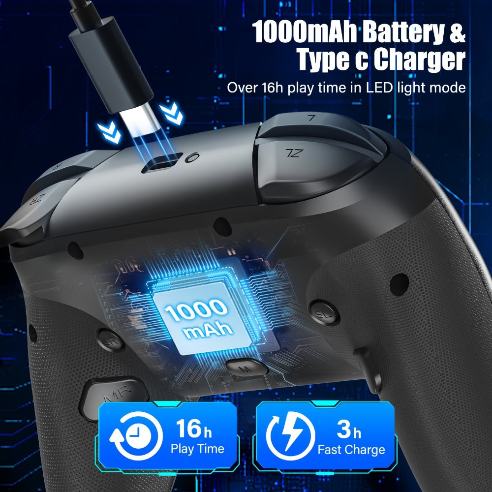 RGB Wireless Gaming Controller in Black with Spiderweb Shell, Back Buttons and USB-C Charging for Switch Systems