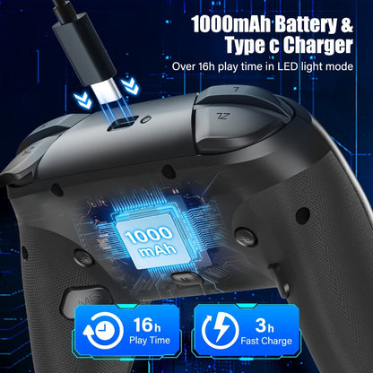 RGB Wireless Gaming Controller in Black with Spiderweb Shell, Back Buttons and USB-C Charging for Switch Systems