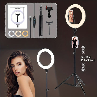 10-Inch Standard or RGB LED Ring Light with 43- or 63-Inch Tripod and Phone Holder Options
