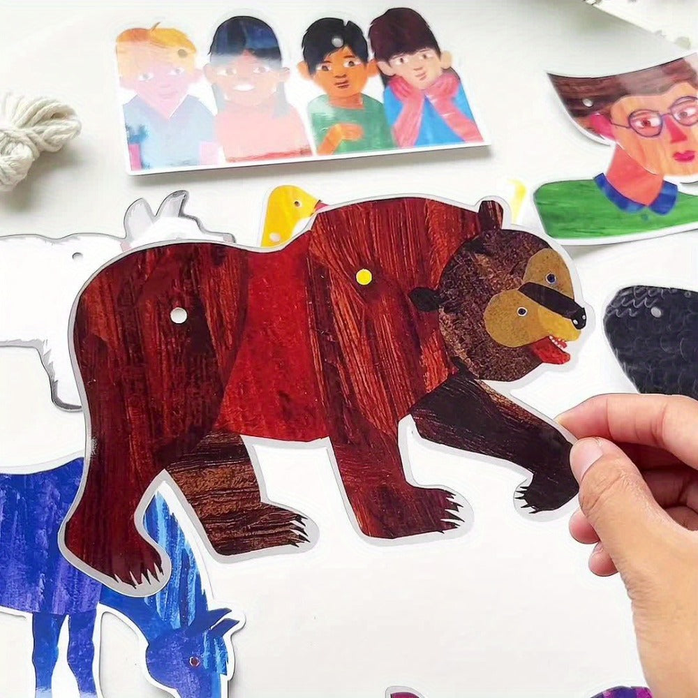 Brown Bear and Friends Paper Banner Garland 3 Meter Educational Wall Decoration Nursery for Entryways, Bedrooms and Living Spaces