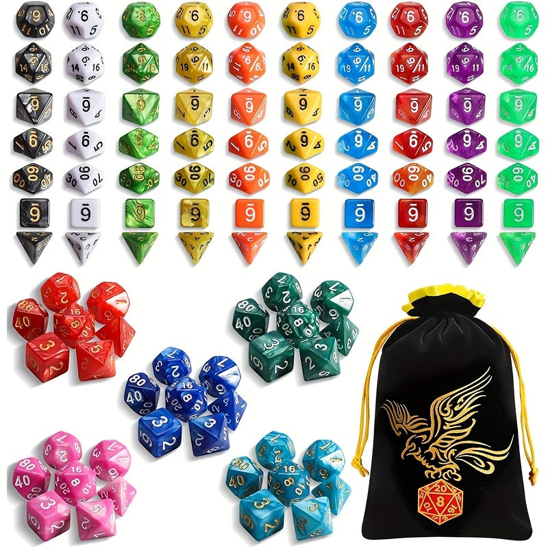 Polyhedral Dice Set 105 Pieces 15 Sets of 7 – D4 D6 D8 D10 D12 D20 in 15 Vibrant Colors with Large Drawstring Bag