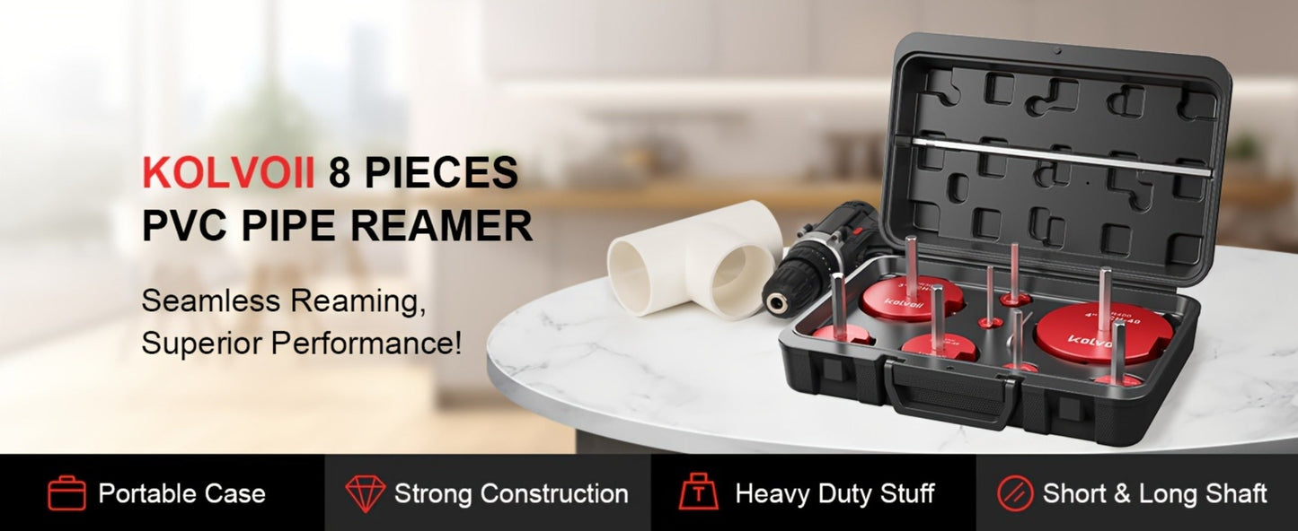 PVC Pipe Reamer Kit 8pcs – Fitting Saver for SCH 40 Plastic Pipe, Aluminum Alloy Body with 11.5" Hex Shaft