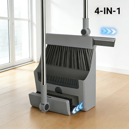 Broom and Dustpan Set with Long Handle - 2-in-1 3-in-1 4-in-1 Foldable Broom Dustpan Combo with Floor Brush for Home Office Dorm Room