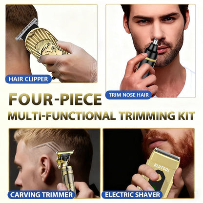 Men's Grooming Set 2 or 4 Piece - Cordless Electric Hair Clipper, T-Shaped Beard Trimmer, Nose Hair Trimmer & Electric Shaver