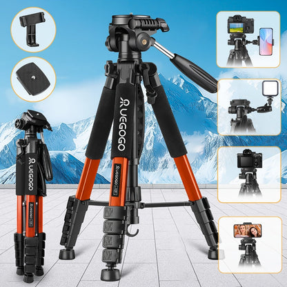 74-Inch Camera Tripod in Red and Black with Pan-and-Tilt Head, Phone Holder, Quick-Release Plate and Carry Bag