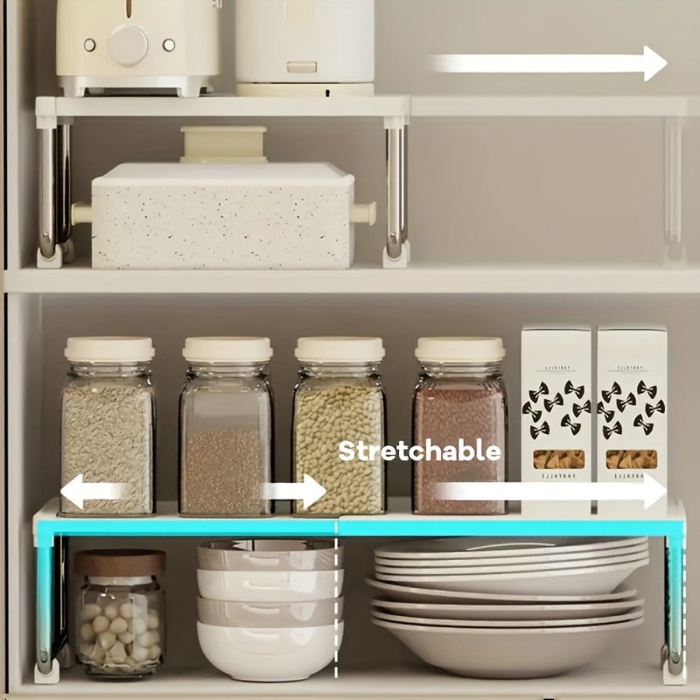 Expandable Countertop Shelf Riser with Short Legs, White or Cream Finish and 11.2- to 20.3-Inch Width