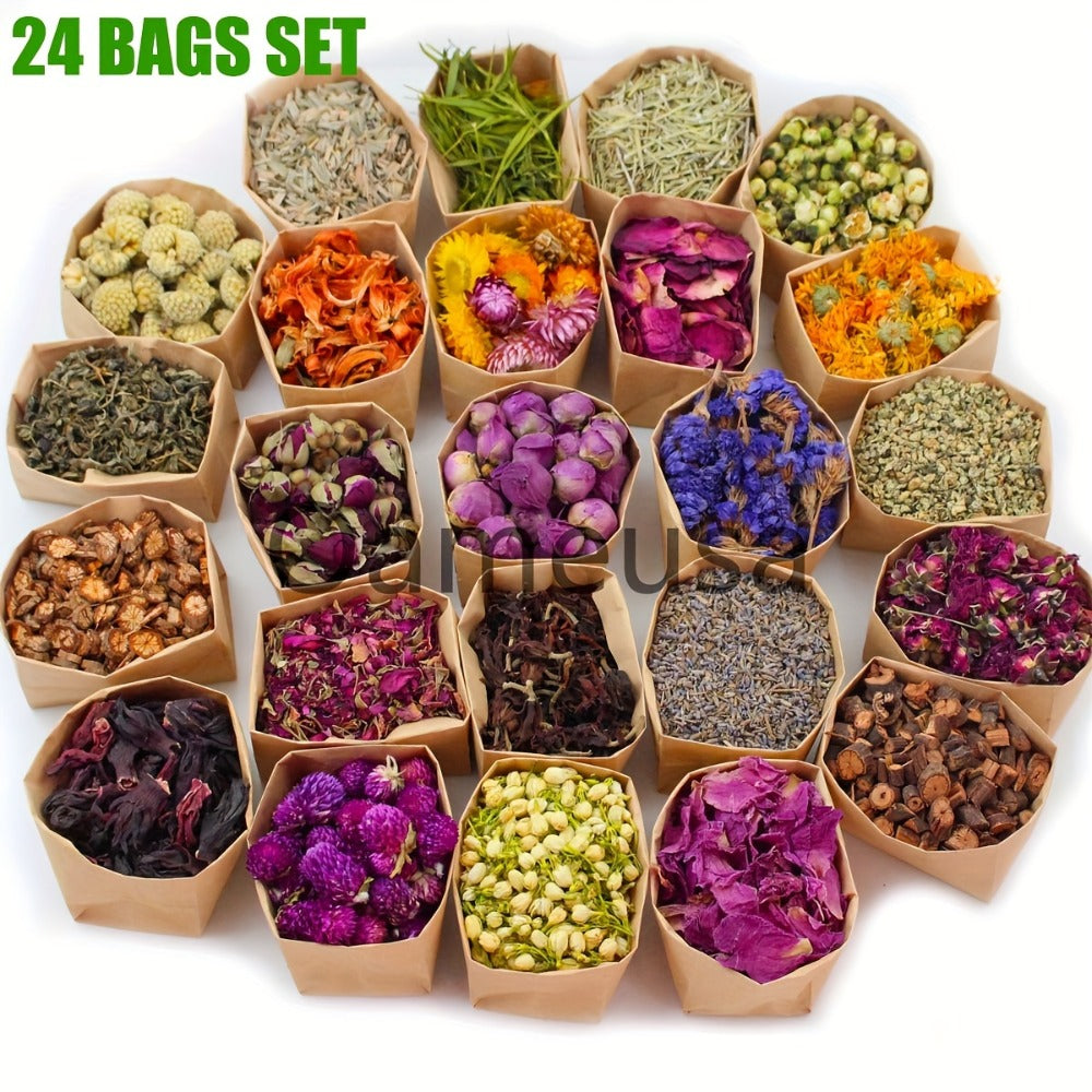 Dried Flowers Craft Set 24 Packs Natural Dried Botanicals for Resin Jewelry Making DIY Candle for Bath Time, Home Spa and Personal Care