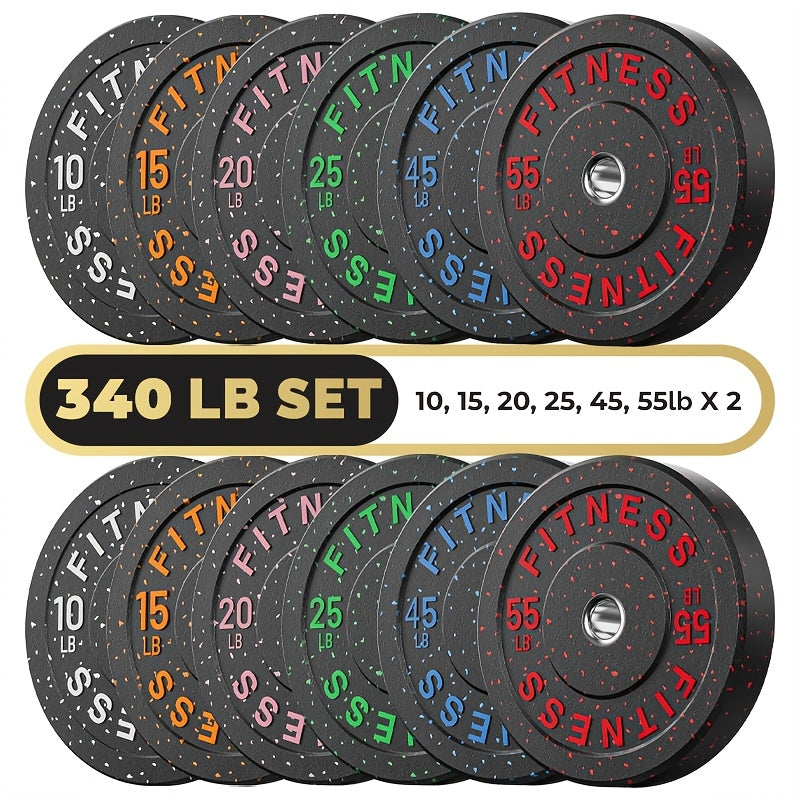 Bumper Plates Colored Rubber Weight Plates – 2-Inch Olympic Barbell Plates for Weightlifting & Strength Training