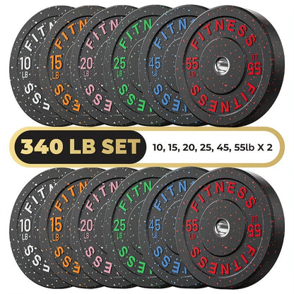 Bumper Plates Colored Rubber Weight Plates – 2-Inch Olympic Barbell Plates for Weightlifting & Strength Training