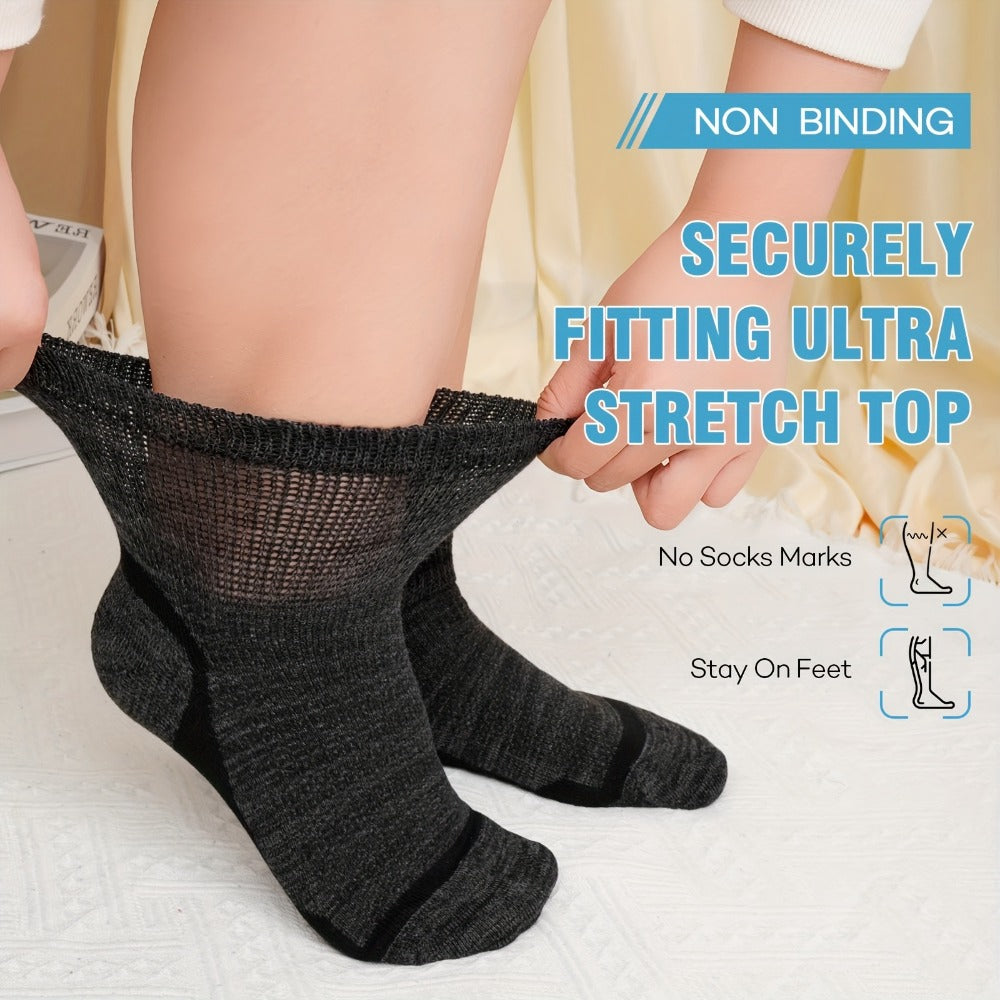 Wide Calf Socks 5 Pairs Loose Top Non-Binding Breathable Crew Socks for Men Women Plus Size for Entryways, Bedrooms and Living Spaces