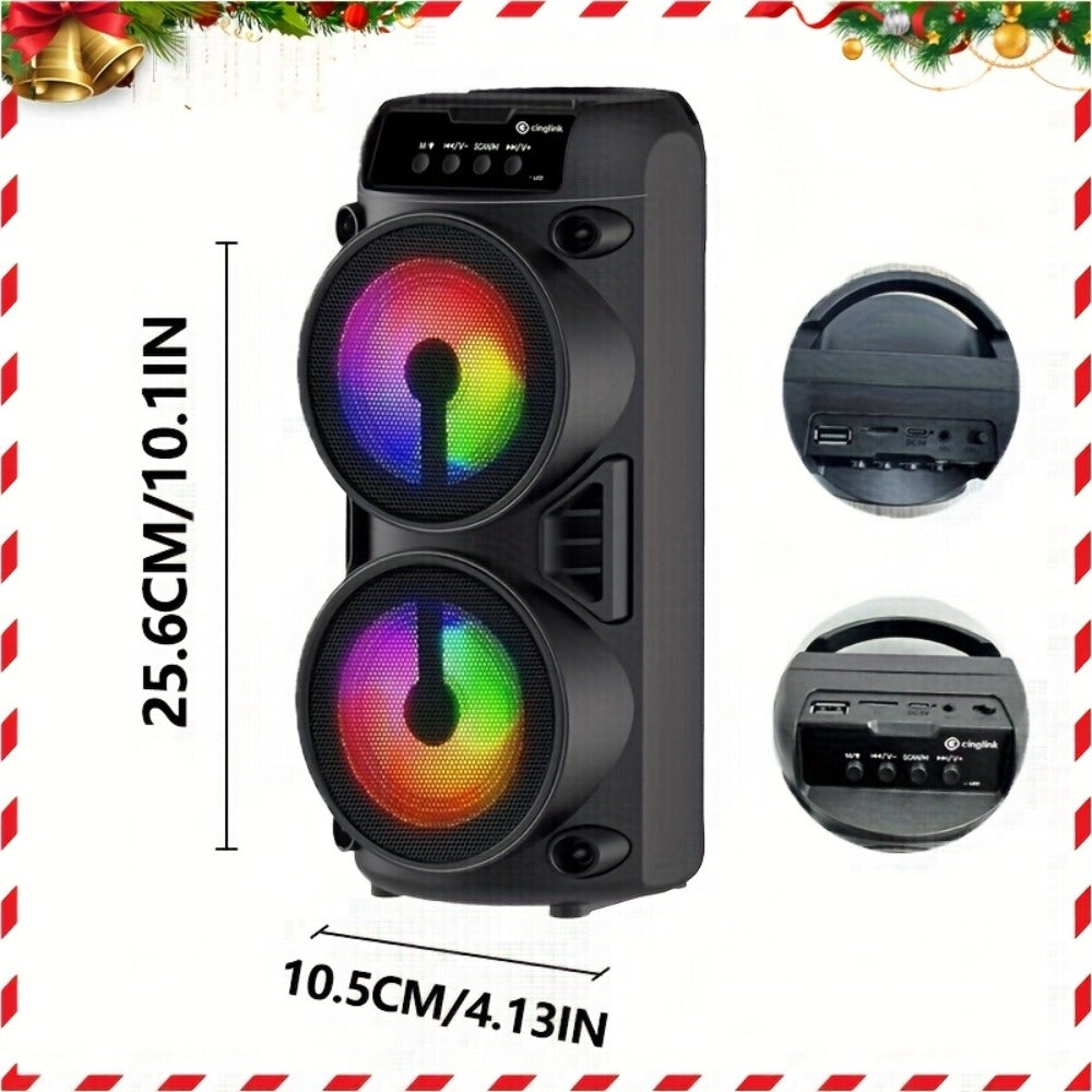Portable Bluetooth Speaker 10-Inch Model with Dual 4-Inch Drivers, RGB Lights and FM Radio